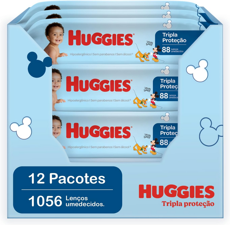 Kit  Huggies Lenço Umedecido Tripla Proteção Regular Com 1056 unidades