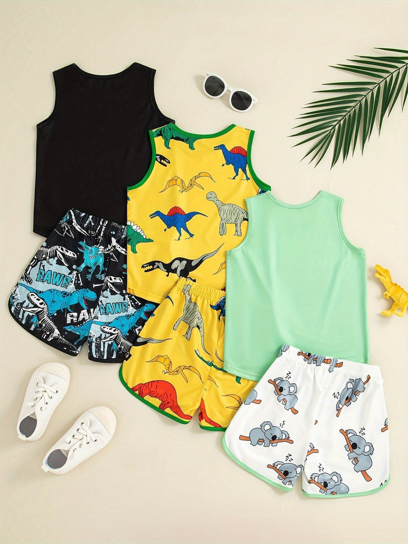 KIT COM 3 Conjunto Masculino Regata Dinossauros