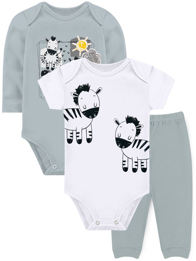 KIT BODY INFANTIL 3 PEÇAS SUEDINE ZEBRA